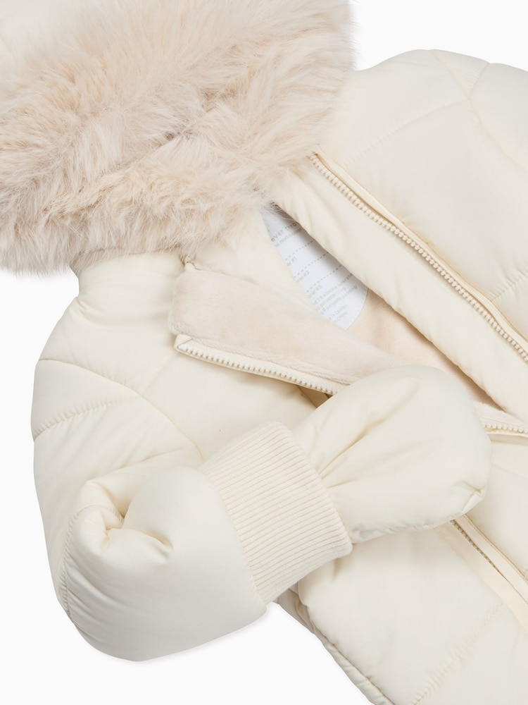 MORI Cream Recycled Faux Fur Lined Cosy Zip Up Snowsuit - Image 4 of 4