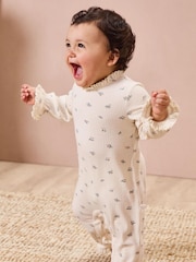 MORI Cream Floral Print Organic Cotton And Bamboo All-In-One Romper - Image 1 of 6