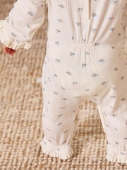 MORI Cream Floral Print Organic Cotton And Bamboo All-In-One Romper - Image 4 of 6