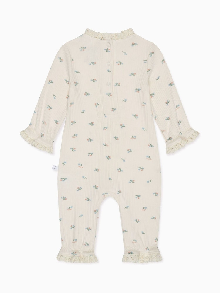 MORI Cream Floral Print Organic Cotton And Bamboo All-In-One Romper - Image 6 of 6