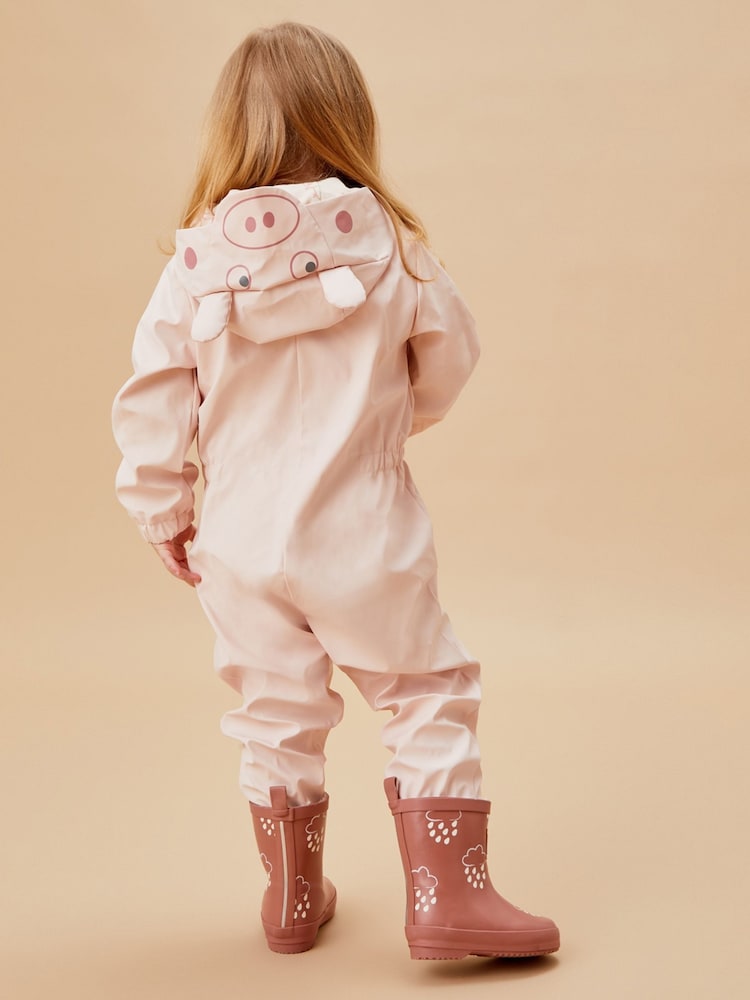 MORI Pink Peppa Pig Waterproof Cosy Hooded Puddlesuit - Image 1 of 8 MORI Pink Peppa Pig Waterproof Cosy Hooded Puddlesuit - Image 1 of 8