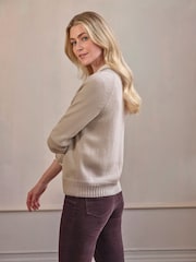 Pure Collection Lofty Raglan Sleeve Crew Neck Cashmere Brown Jumper - Image 3 of 3