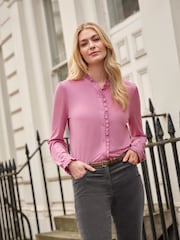 Pure Collection – langärmeliges Oberteil mit Kontrastbesatz, Pink - Bild 1 von 3