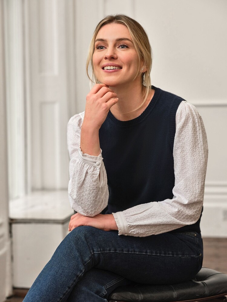 Pure Collection Blue Cashmere Crew Neck Tank Top - Image 1 of 3 Pure Collection Blue Cashmere Crew Neck Tank Top - Image 1 of 3