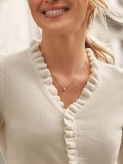 Pure Collection Cream Cashmere Frill Neck Cardigan - Image 2 of 2
