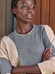 Pure Collection Grey Wool Cashmere Bi Colour Patch Intarsia Jumper - Image 3 of 3