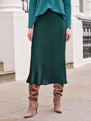 Pure Collection, schräg geschnittener Midirock aus Satin, Grün - Bild 1 von 2