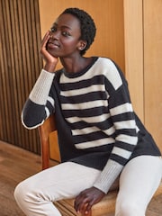 Pure Collection Natural Wool Cashmere Fluffy Block Stripe Sweater - Image 1 of 3