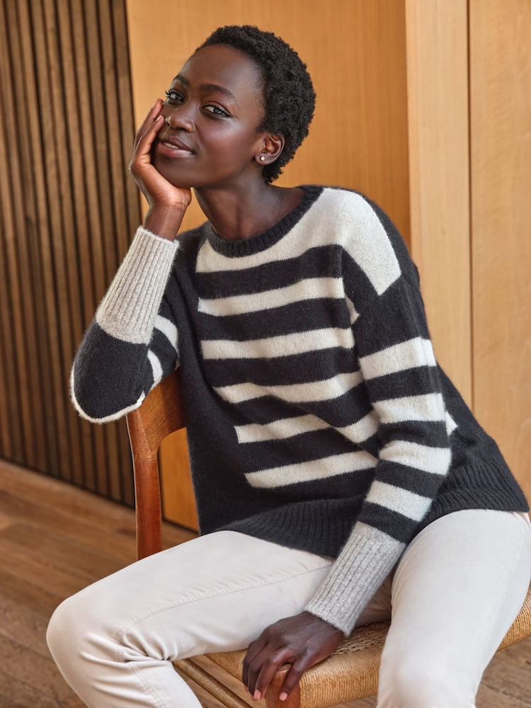 Pure Collection Natural Wool Cashmere Fluffy Block Stripe Sweater - Image 1 of 3