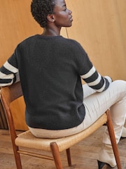 Pure Collection Natural Wool Cashmere Fluffy Block Stripe Sweater - Image 2 of 3