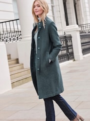 Pure Collection Green Boucle Wool Funnel Neck Coat - Image 2 of 3