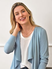 Pure Collection Blue Wool Cashmere Long Waterfall Cardigan - Image 2 of 3