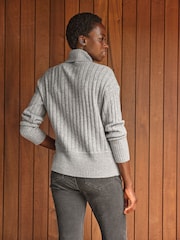 Pure Collection – gerippter Rollkragenpullover aus Wolle und Kaschmir, Grau - Bild 2 von 4