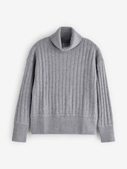Pure Collection – gerippter Rollkragenpullover aus Wolle und Kaschmir, Grau - Bild 4 von 4