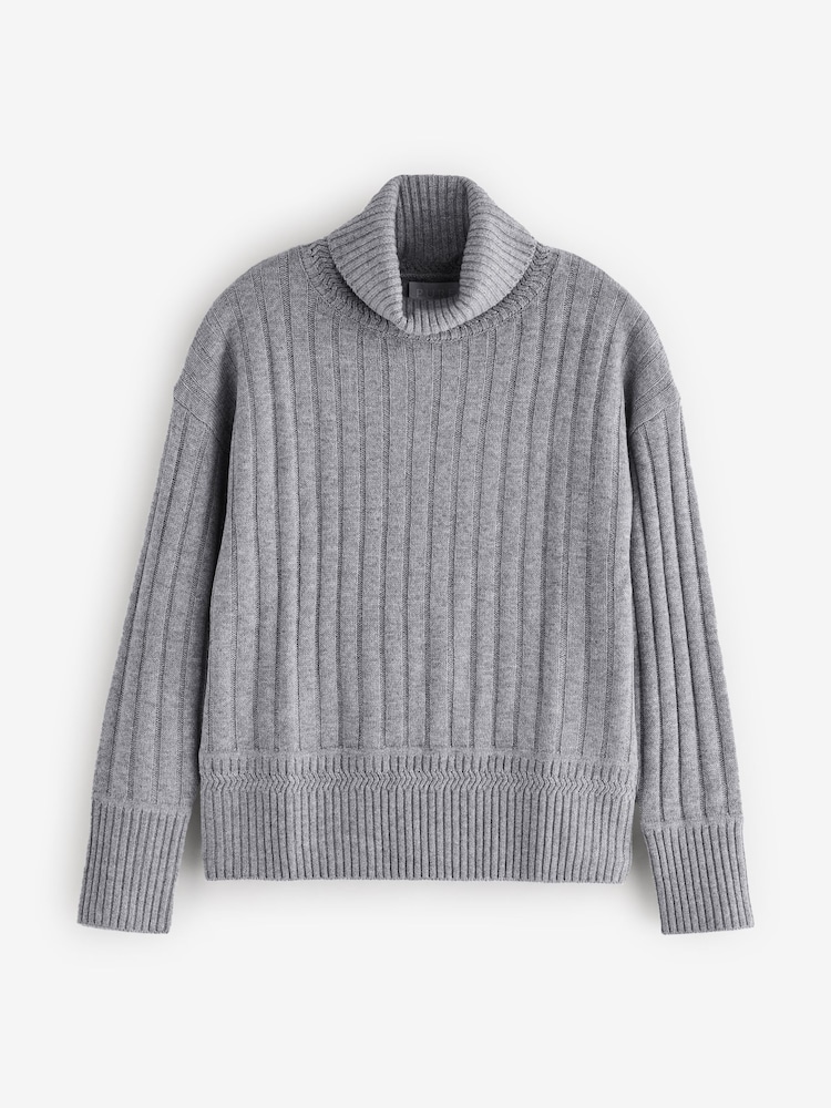 Pure Collection – gerippter Rollkragenpullover aus Wolle und Kaschmir, Grau - Bild 4 von 4