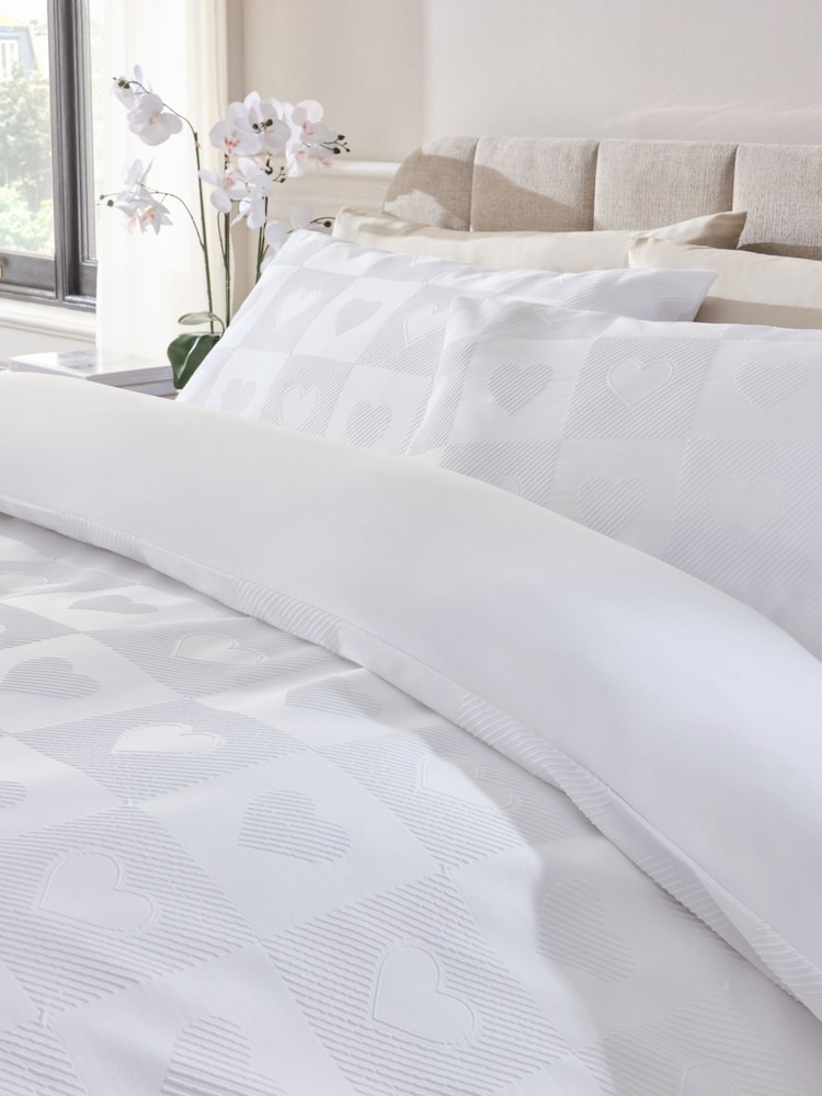 White Heart Textured Duvet Cover and Pillowcase Set - Image 2 of 5