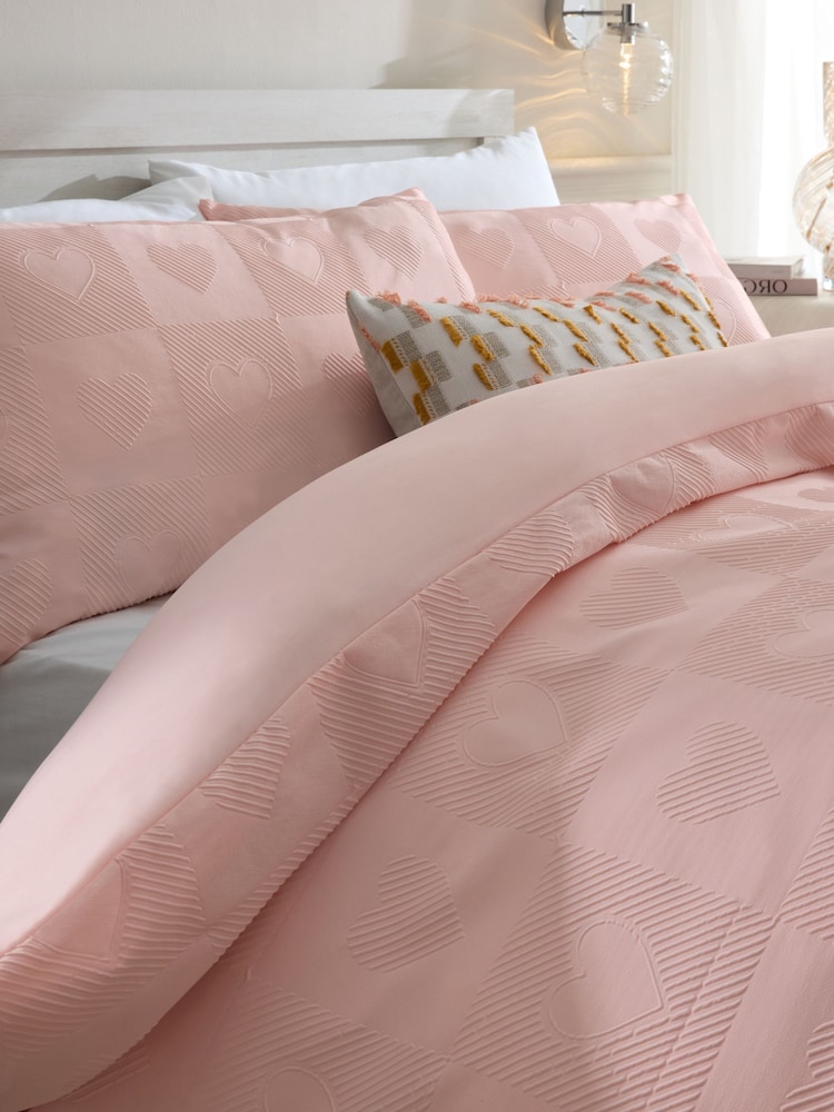 Pink Heart Textured Duvet Cover and Pillowcase Set - Image 2 of 4