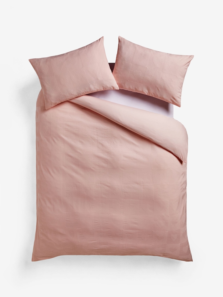 Pink Heart Textured Duvet Cover and Pillowcase Set - Image 4 of 4