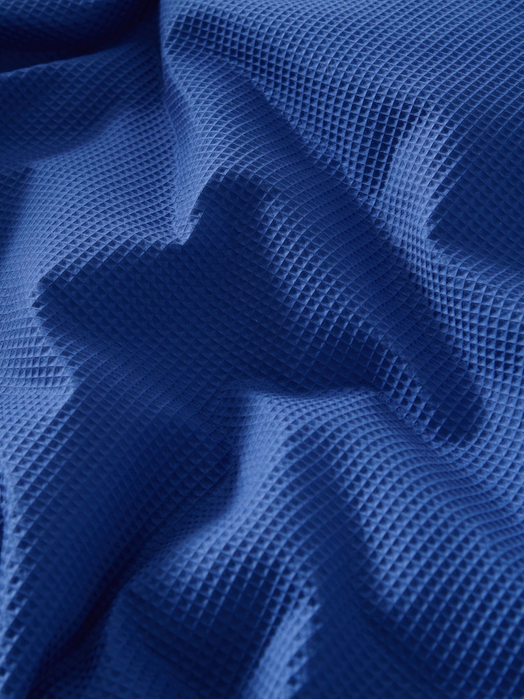 Blue Bright Cobalt Waffle Duvet Cover and Pillowcase Set - Image 3 of 5