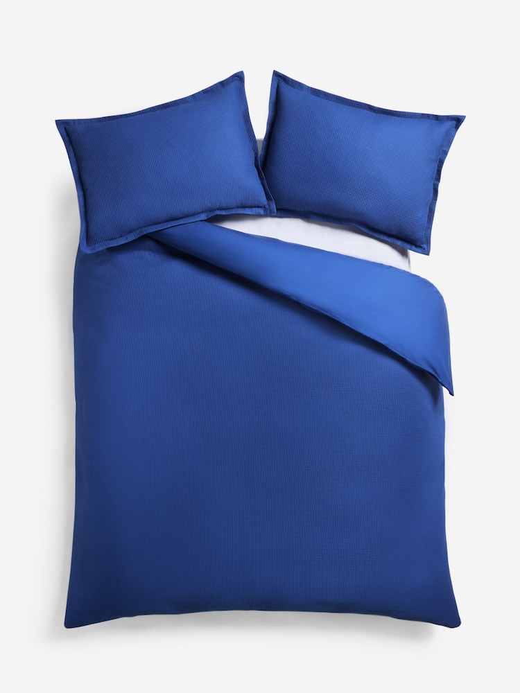 Blue Bright Cobalt Waffle Duvet Cover and Pillowcase Set - Image 5 of 5