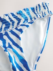 White/Blue Zebra Shirred High Leg Bikini Bottoms - Image 6 of 7
