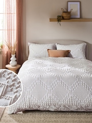 Natural Textured Geometeric Duvet Cover and Pillowcase Set - Image 1 of 5