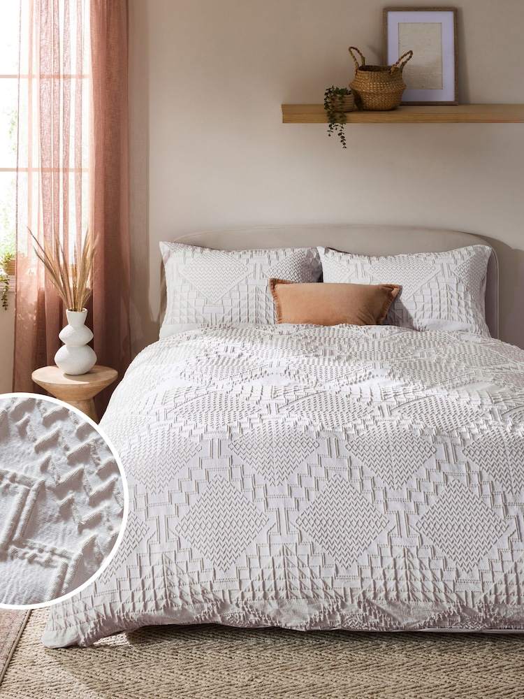 Natural Textured Geometeric Duvet Cover and Pillowcase Set - Image 1 of 5 Natural Textured Geometeric Duvet Cover and Pillowcase Set - Image 1 of 5