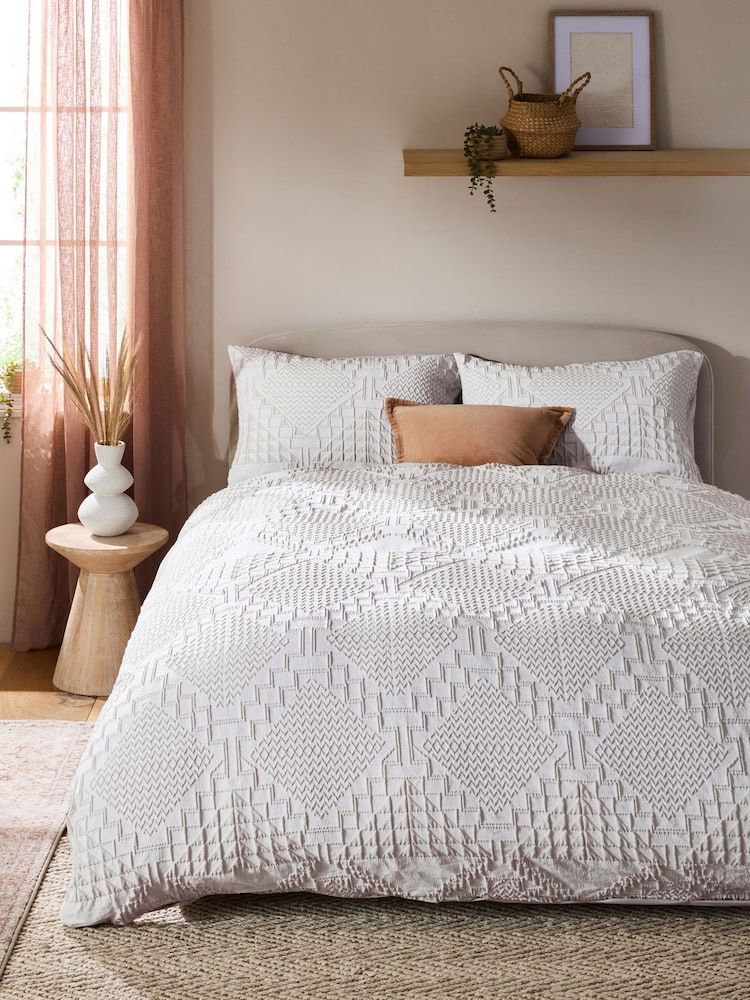 Natural Textured Geometeric Duvet Cover and Pillowcase Set - Image 2 of 5 Natural Textured Geometeric Duvet Cover and Pillowcase Set - Image 2 of 5