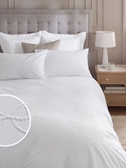 White Bow Textured Print Duvet Cover and Pillowcase Set - Image 1 of 5