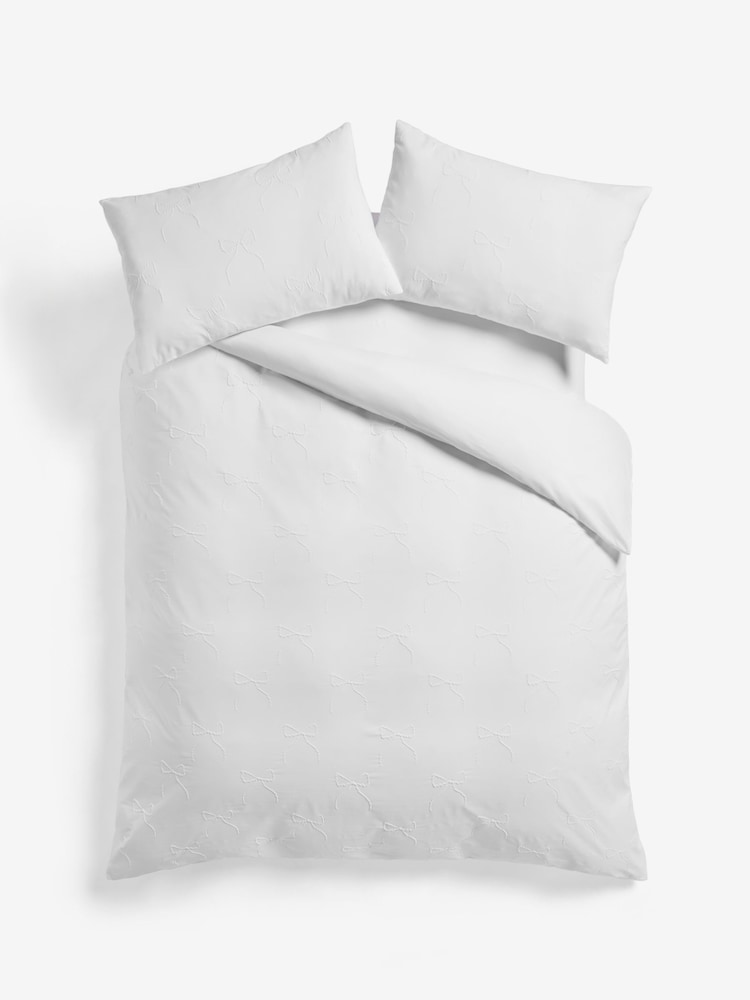 White Bow Textured Print Duvet Cover and Pillowcase Set - Image 5 of 5