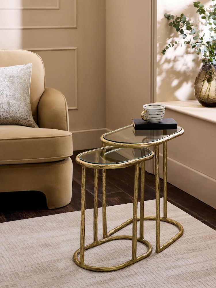 Gold Wrought Oval Set of 2 Nest of Tables - Image 1 of 5