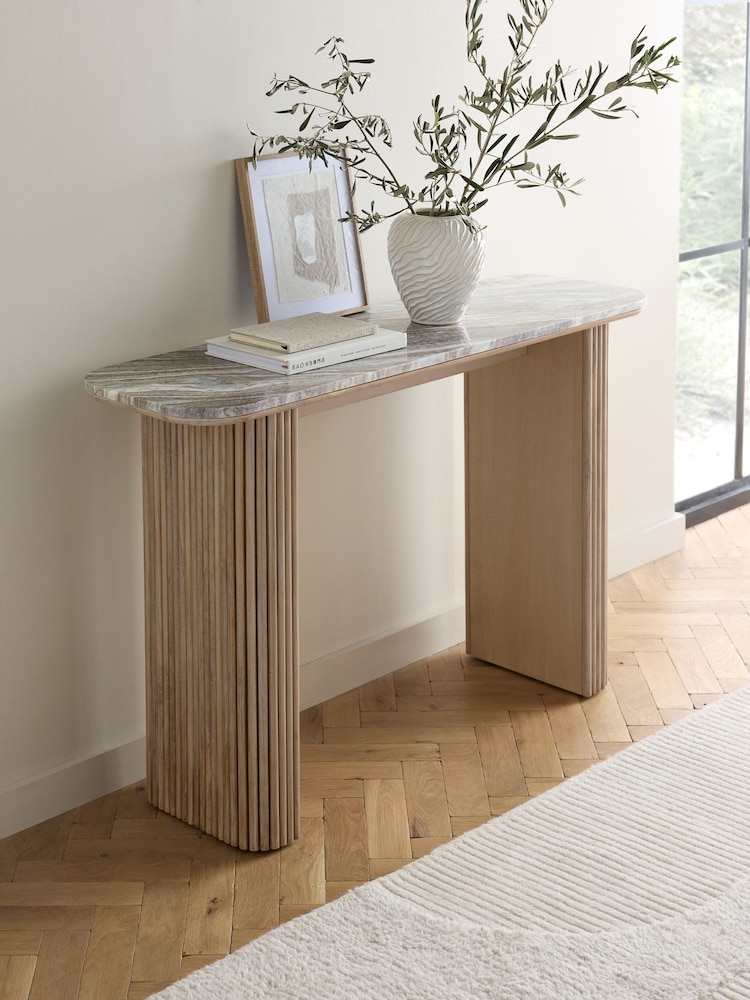 Natural Valencia Marble and Mango Wood Console Table - Image 1 of 7