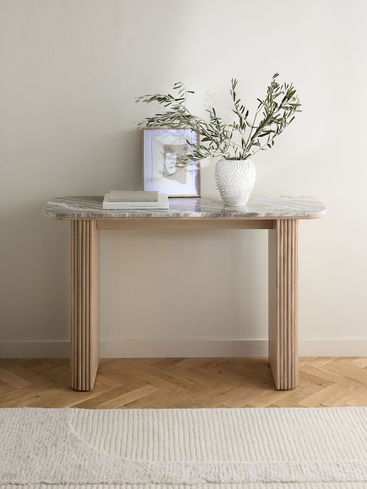 Natural Valencia Marble and Mango Wood Console Table - Image 2 of 7