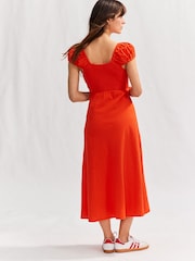 Bright Red Puff Sleeve Midi Dress - Image 2 of 4