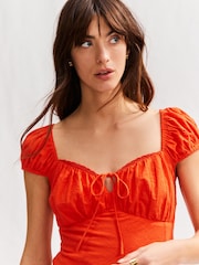 Bright Red Puff Sleeve Midi Dress - Image 4 of 4