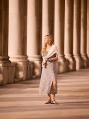 Navy Blue Gingham Puff Sleeve Midi Dress - Image 2 of 5