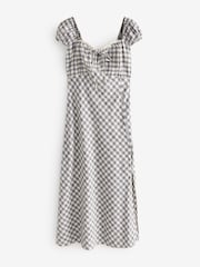 Navy Blue Gingham Puff Sleeve Midi Dress - Image 6 of 8