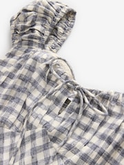 Navy Blue Gingham Puff Sleeve Midi Dress - Image 8 of 8