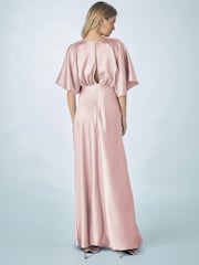 وردي داكن - Bridesmaid Satin Flutter Sleeve Maxi Dress - صورة 3 من 5