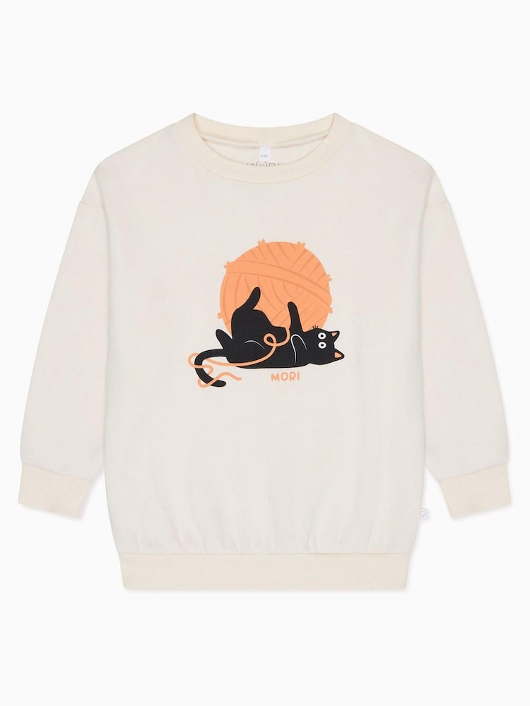 MORI Cream Oversize-Sweatshirt aus Bio-Baumwolle mit Halloween-Katze - Bild 4 von 4