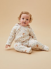 MORI Cream Bear Print Cotton And Bamboo Lined Pramsuit - Image 2 of 6