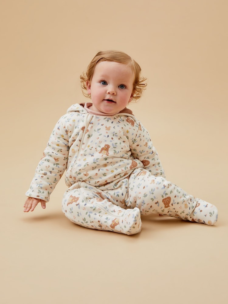 MORI Cream Bear Print Cotton And Bamboo Lined Pramsuit - Image 2 of 6