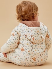MORI Cream Bear Print Cotton And Bamboo Lined Pramsuit - Image 3 of 6