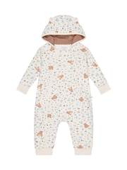 MORI Cream Bear Print Cotton And Bamboo Lined Pramsuit - Image 4 of 6