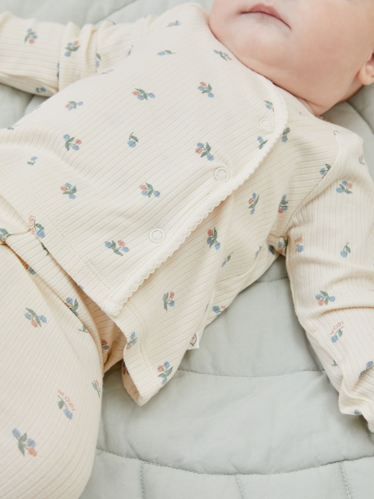 MORI Cream Floral Organic Cotton and Bamboo Top and Leggings Gift Set - Image 1 of 3