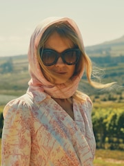 Joules Abberton Pink & White Lightweight Printed Scarf - Image 1 of 6