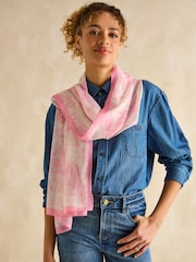 Joules Abberton Pink & White Lightweight Printed Scarf - Image 2 of 6