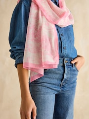 Joules Abberton Pink & White Lightweight Printed Scarf - Image 4 of 6