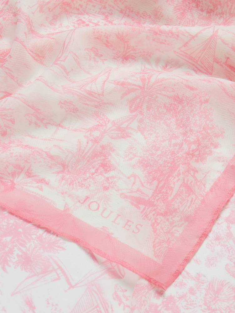 Joules Abberton Pink & White Lightweight Printed Scarf - Image 6 of 6