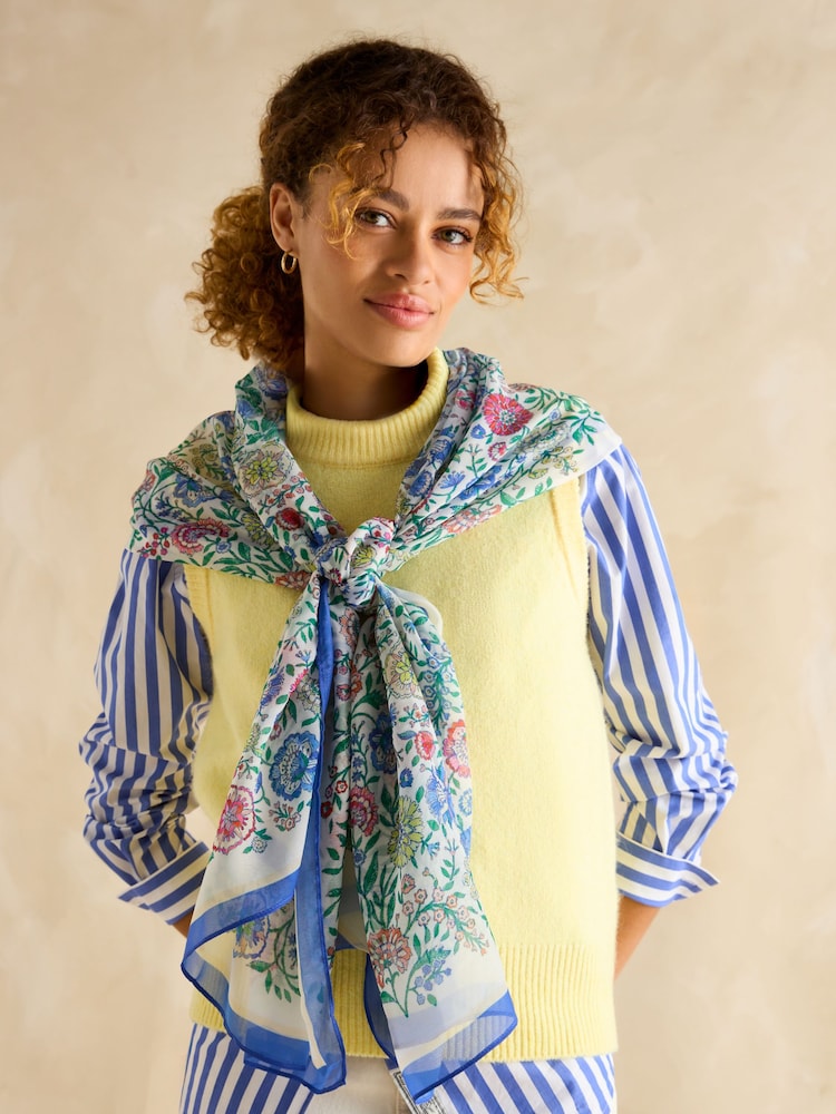 Joules Abberton Blue Lightweight Printed Scarf - Image 1 of 4